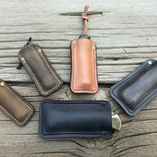 Leather EDC Pocket Knife Slip  - Build Your Own - Pick your leather Color - Size (Buck55 - Pioneer - Farmer) - Thread & RIvet Color