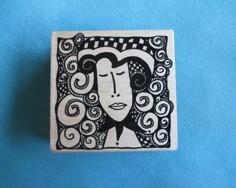 Magenta - Woman with Swirls - Rubber Stamp