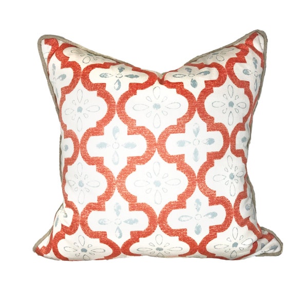 17x17 Inch Burnt Orange and Teal Quatrefoil Pillow