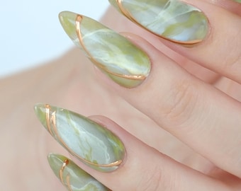 Jade Press On Nails | Marbled Green Cat Eye Nails