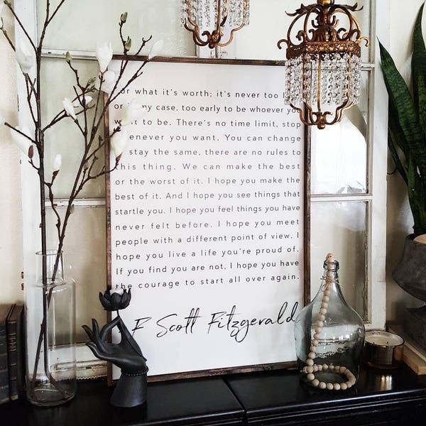 F. Scott Fitzgerald Quote Framed Wood Sign | Gallery Wall Art | Inspiring Print | Boho Wall Art | Farmhouse Decor | Quote Wall Art