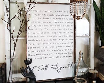 Enseigne en bois encadrée Quote de F. Scott Fitzgerald | Art mural galerie | Impression inspirante | Art mural bohème | Décoration de ferme | Art mural citation