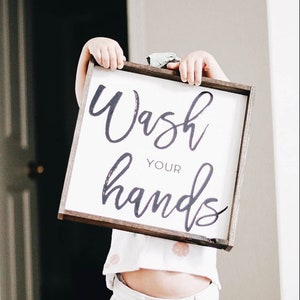 Wash Your Hands Wood Sign | Bathroom Wall Art | Bathroom Prints | Kids Bathroom Decor | Bathroom Decor