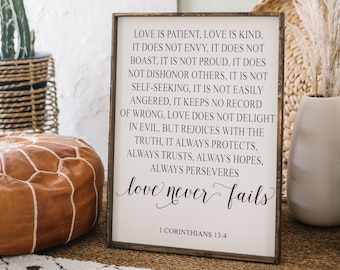 Love is Patient, Love is Kind. Corinthians Verse Framed Wood Signs