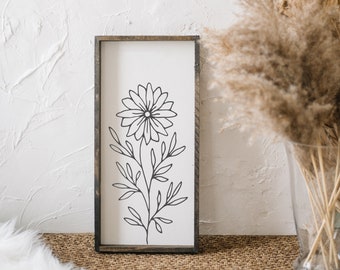 Sunflower Wood Art Flower Wall Hanging | Wood Sign | Botanical Art | Flower Decor | Gallery Wall Art | Boho Decor | Neutral Art