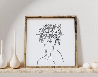 Line Art Flower Girl Sign | Boho Decor | Boho Prints | Boho Art | Gallery Wall Decor | Eclectic Decor |