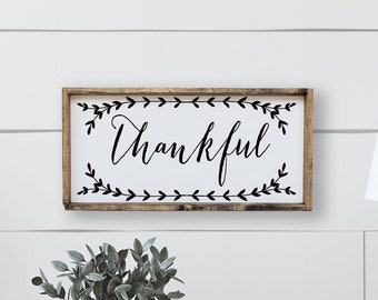 Thankful Framed Wood Sign