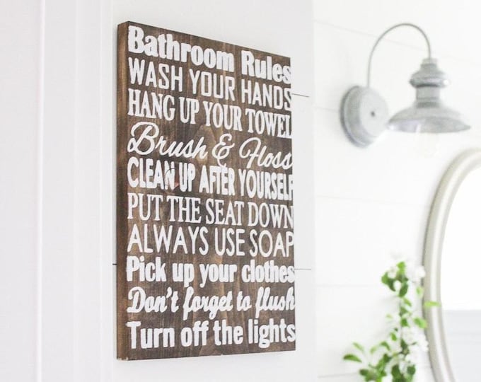 Bathroom Rules Wood Sign. Wooden Signs. Rustic Signs. Etsy