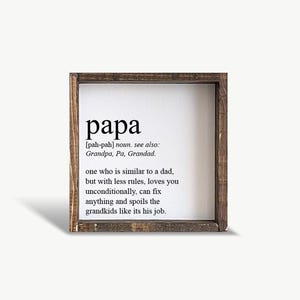 Papa Definition Sign – Grandpa Gift Wall Art, Rustic Wood Sign for Father's Day or Birthday, Funny & Sweet Shelf Decor for Papa or Grandad