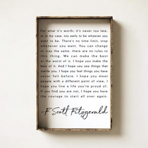 F Scott Fitzgerald Quote Framed Wall Art, Inspirational Literary Typography Print, Neutral Minimalist Home Decor