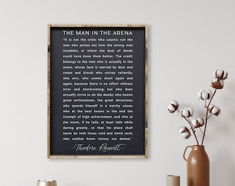 The Man in the Arena Theodore Roosevelt Quote Medium Framed Wood Sign | Inspiring Sign | Office Decor | Motivational Sign | Man in the Arena