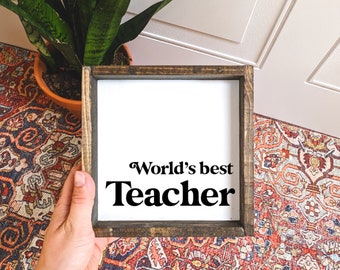 Worlds Best Teacher Framed Mini Wood Sign | Teacher Gift | Teacher Sign | Small Teacher Gift