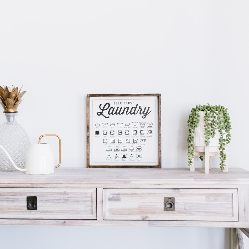 Laundry Symbols Wood Sign Farmhouse Style Framed Wood Wall Etsy