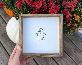 Ghost Print | Framed Ghost Print | Ghost Wood Sign | Ghost Print | Vintage Aesthetic | Dark Academia Decor | Cottagecore Print