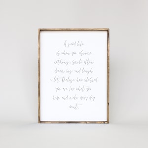 A Good Life Quote Framed Wall Art Neutral Minimalist Typography Print, Inspirational Wall Decor, Studio McGee Style Modern Farmhouse Art