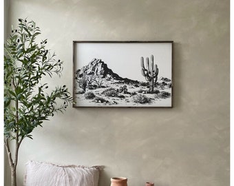 Desert Landscape Framed Print | Southwestern Wall Art | Wood Sign | Gallery Wall Art | Southwestern Art | Modern Ranch Decor | Boho Decor
