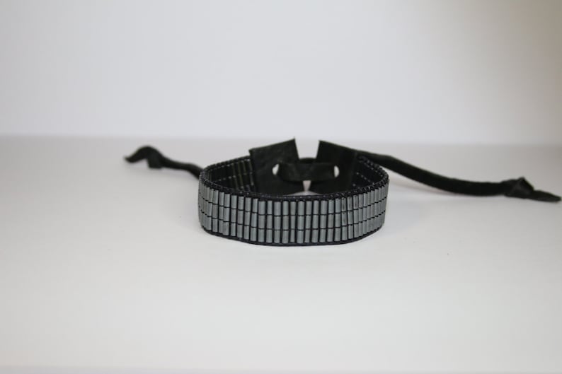 FreewheelingSpirit Hematite Mens Handmade Beaded Leather Tie Bracelet