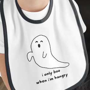 Cute Halloween Baby Bib, Funny Ghost Baby Bib - Soft Cotton, Multiple Colors, Hangry Ghost Design - Velcro Closure, Cute Gift, Halloween Bib