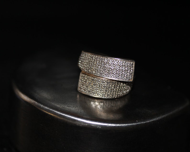 7.5 Sterling Silver vintage Modernist design Warp Around Ring size