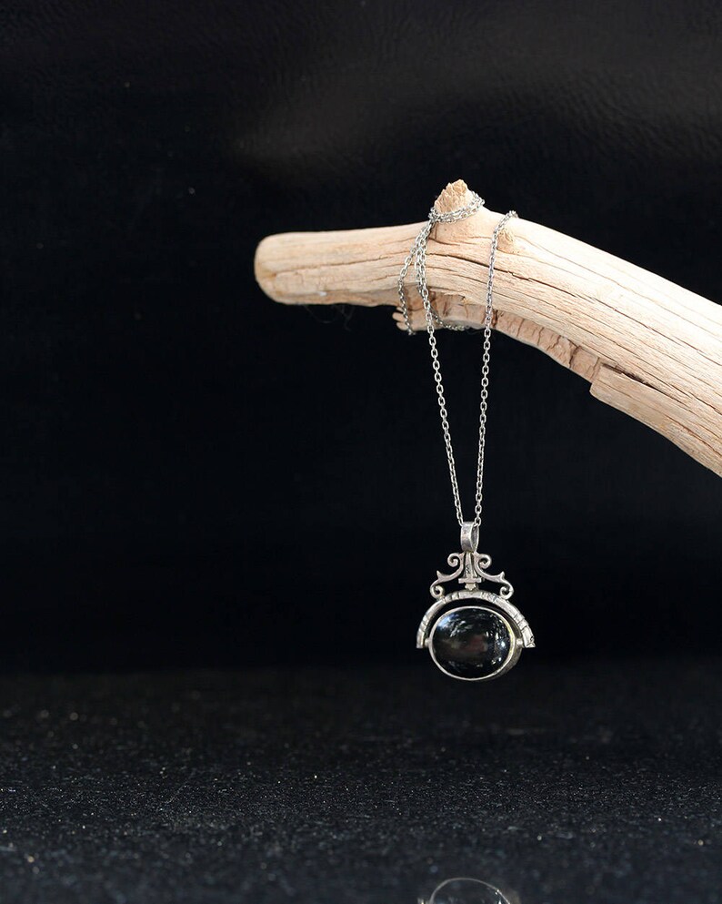 Vintage Pink MOP Black Onyx Reversible sterling Silver Pendant Necklace