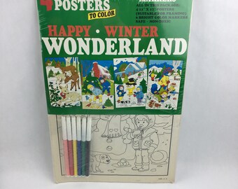 Vintage Winter Wonderland Christmas 4 Giant Coloring Posters Pages Marker Kit ST2