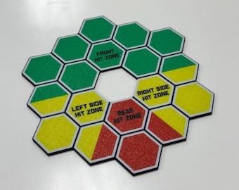 Wargaming Hit Zone Marker | Schlachtfeld Overlay | Kompatibel mit Battletech Hex Maps | Hex Grid Schäden Referenz-Tool