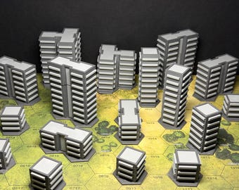 Hex Terrain City Set (18x Gebäude) kompatibel mit BattleTech und anderen 6 mm Tabletop Wargames