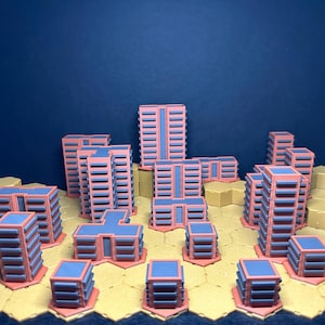 Ensemble hexagonal Terrain City (18 bâtiments) compatible avec BattleTech et d'autres jeux de guerre sur table de 6 mm