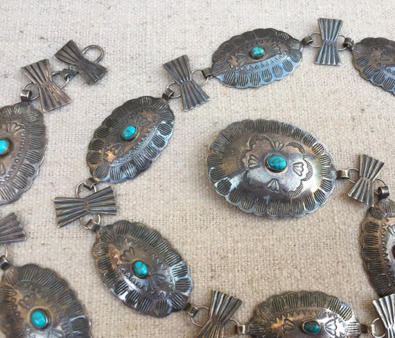 Navajo Coin Silver Butterfly Link Concho Belt Circa 1920  display picture 1