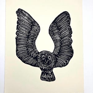 print of an owl linocut print
