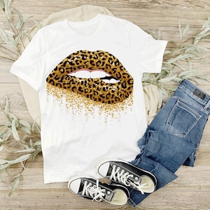 Leopard Print Biting Lips T Shirt, Fashion Lover Gift, Leopard printed Lips, Casual Shirt
