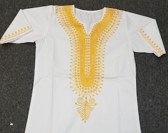 Embroidered African clothing for men/women Dashiki White Small to 7X