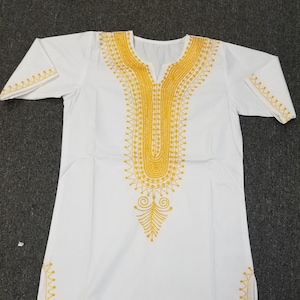 Embroidered African clothing for men/women Dashiki White Small to 7X