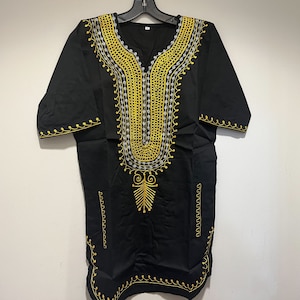 Embroidered African clothing for men/women Black gold and silver Dashiki XS-7X
