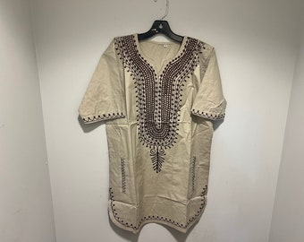 African clothing for men-Dashiki shirt S-7X dark Khaki