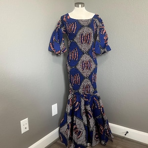 African Print Dress with Scarf: One Size Fits S-XL