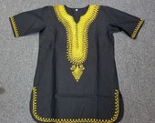 Embroidered African Clothing for Men/women Black Dashiki XS