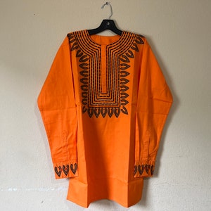 Embroidered African clothing for men/women long sleeve Small-7X Orange