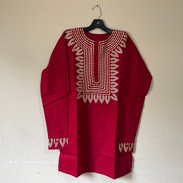 Embroidered African clothing for men/women long sleeve Small-7X dark red