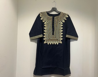 African clothing for men-Dashiki shirt S-7X Navy