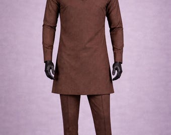African clothing for men-Special occasion pant set Brown