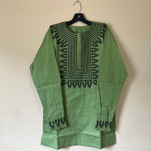 Embroidered African clothing for men/women long sleeve Small-7X Green