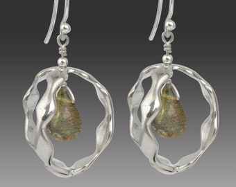 Orbit Earrings with Labradorite Sterling Silver 3D Design