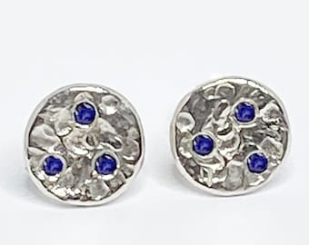 Sapphire in Sterling Silver Moon Post Earrings
