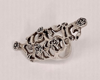 Roses on a Vine  Full Finger Sterling Silver Ring