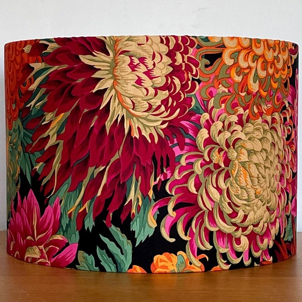 Bright Floral Red Japanese Chrysanthemum Kaffe Fassett Fabric Lampshade Orange Pink Ceiling Pendant Table Lamp gold Silver Copper Lining