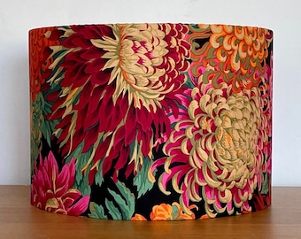 Bright Floral Red Japanese Chrysanthemum Kaffe Fassett Fabric Lampshade Orange Pink Ceiling Pendant Table Lamp gold Silver Copper Lining