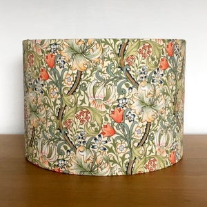 Golden Lily William Morris Lampshade 40cm 30cm 25cm 20cm - Fabric drum ceiling pendant or table lamp various sizes green gold copper silver