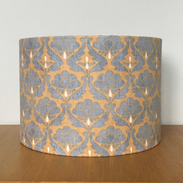 Orange & grey Lampshade 40cm 30cm 25cm or 20cm - traditional pattern Fabric Handmade drum ceiling pendant or table lamp or floor lamp