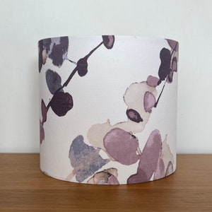 Watercolour style botanical Lampshade purple blue beige pink 40cm 30cm 25cm 20cm 15cm Fabric drum ceiling pendant or table lamp / floor lamp image 3